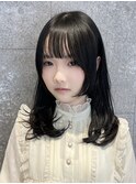 姫カットレイヤーロングミディアムハッシュカット黒髪