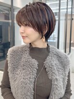 ロンドシエル 横浜(Lond ciel)&nbsp;ミニウルフチェリーブラウンブリーチなしショートボブ前髪/横浜