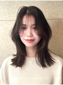 顔周りカット レイヤーカット 韓国風ヘア ブラウンカラー 20代