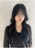 くびレイヤーセミロングサイドバングシースルーバング韓国風