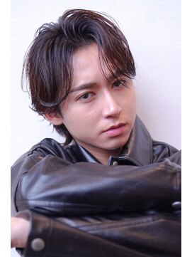 ハバナ 渋谷(HAVANA) メンズ波巻きセンターパート韓国風黒髪ツーブロックマッシュ