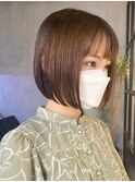 横浜西口ストレートパーマタッセルボブアッシュベージュカラー