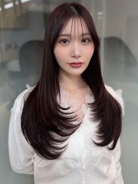 ソラ 広尾店(SORA) ロングレイヤー/顔周りカット/ピンクベージュ