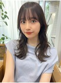 大人可愛い波ウェーブ×チョコグレージュ/顔まわり/前髪/小顔