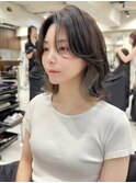 韓国ヘアグレージュカラーブリーチ無し髪質改善イヤリングカラー