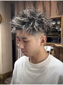 ホワイトメッシュパーマ/スキンフェード/メンズハイライトパーマ