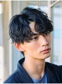 渋谷シャドウパーマメンズカットルーズパーマセンターパートラフ