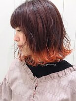 モリオフロムロンドン 大宮店(morio from London)&nbsp;【morio よしだあすか】切りっぱなしボブ×オレンジ裾カラー