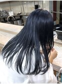 ブルーブラックブリーチなしネイビーくすみ透明感カラー髪質改善