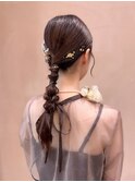 お呼ばれヘア　編みおろし　ロング　ミディアム　ヘアセット