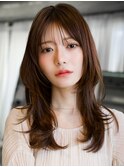 ☆フェミニンロング大人かわいいぱっつん前髪レイヤーカット小顔