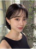 切りっぱなしボブナチュラルボブミディアム前髪縮毛矯正表参道
