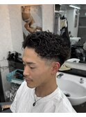 テーパーフェード×オールバックパーマ