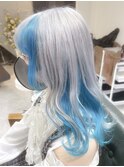 地雷系ホワイトブロンド透明感カラー　ブルーカラー水色