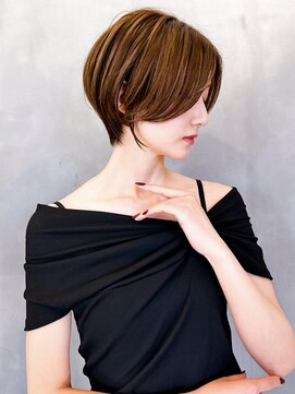 ロンド エメ 柏(Lond aimer) ミニウルフチェリーブラウンブリーチなしショートボブ前髪/柏柏