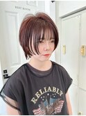 チェリーレッド×シースルーバングショート