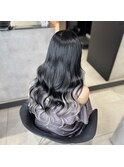 黒髪ワンカラー、エクステ80本(インナー20本)