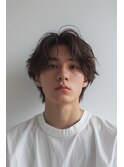 海外風シースルーミディアムウルフニュアンスパーマ