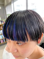 テトヘアー(teto hair) マッシュショート、インナーカラー、ブルー、ワイドバング