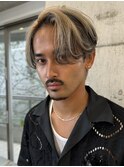 メンズセンターパートウルフハイトーンブリーチカラーメンズヘア