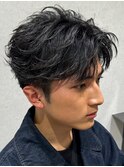 センターパートフェザーパーマ毛流れナチュラル縮毛矯正渋谷原宿