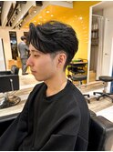 センターパートニュアンスパーマセンター分け毛流れ