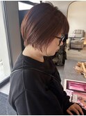 ナチュラルショートボブ×ピンクブラウン