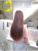 ピンクベージュ　ダブルカラー　レイヤーロング