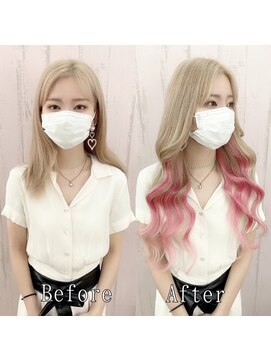 あるじゃんすー 静岡店 ミルクブロンドxピンクインナー#シールエクステ#小顔ヘア#静岡