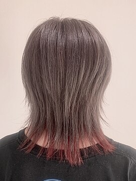 プログレスプラス ウルフ襟足インナーカラー グレーシルバー×レッド