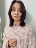 レイヤーカット 顔まわり ミディアムヘア バーガンディ