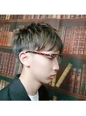 メンズハイライトカラーのツーブロックショート/西八王子
