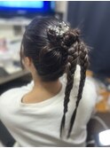 韓国風カチモリスタイルヘアセット大人可愛い三つ編みアレンジ