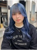 13750艶髪ネイビーブルーブルーシルバーレイヤーブルーカラー