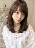 大人かわいいフェザーバング前髪丸みボブベージュ20代吉祥寺