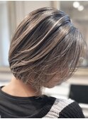 30代40代50代60代ショートボブ脱白髪染め白髪ぼかしハイライト