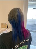 デザインカラー，ツートンカラー，ウルフカット【草加】