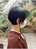 ブルーグレー×ショートボブ