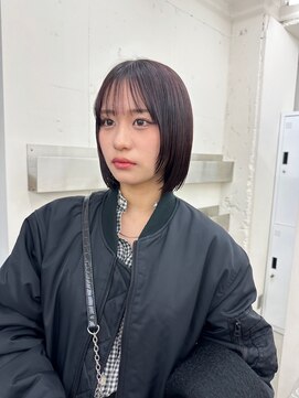 ノク 渋谷(nok) ボブ顔まわりレイヤー_美髪ピンクブラウン切りっぱなしボブ