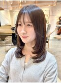 ◯ダークアッシュブラウンミディアムレイヤー顔周りカットe