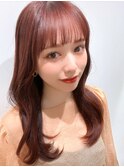 【TRONO 伊藤】20代30代◎韓国風くびれヘア/オン眉バング/ピンク