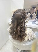 編み込みリボンハーフツイン