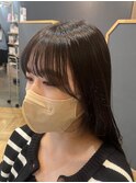 前髮カット［黒髪/グレーベージュ/レイヤーロング/前髪パーマ］