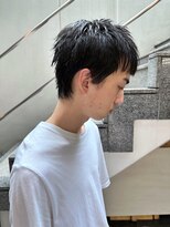 メンズレコ 渋谷(MEN'S LECO)&nbsp;ブルーブラックフェザーパーマ刈り上げセンターパート