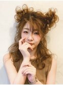 ハーフツイン おだんごヘアアレンジ ハーフアップ ツインテール