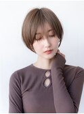 20代30代大人かわいい前髪パーマ小顔ショートボブグレーベージュ