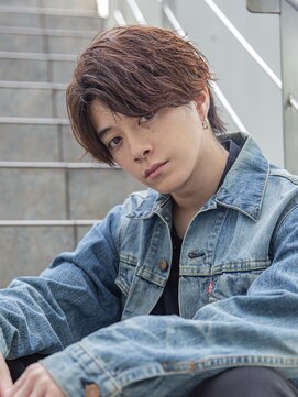 シティ(CITY) フェザーパーマブルーブラックショートセンターパートガイルヘア