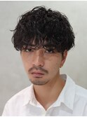渋谷波巻きツイストパーマメンズカットラウンドマッシュヘア