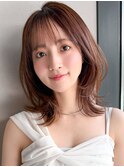 愛されサイドバング夏ミルクブラウンデジタルパーマ艶感前髪