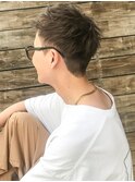 [m]ダークグレーグレーアッシュソフトツーブロックアップバング